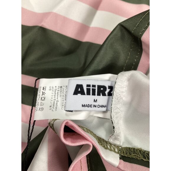 Aiirz Striped Cropped Womens T-Shirt Size M Green & Pink  Relax Fit Short Sleeve - Picture 4 of 10